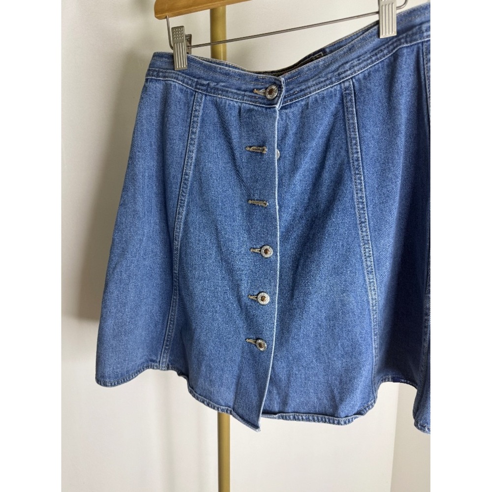 Vintage 90s Button Front Denim Mini Skirt High Waist Jean Skirt Size 4 - Picture 2 of 9